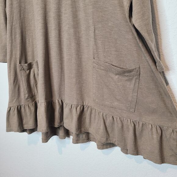 Logo by Lori Goldstein Ruffle Hem Solid 100% Cotton Top Blouse Front Pockets - Picture 3 of 10